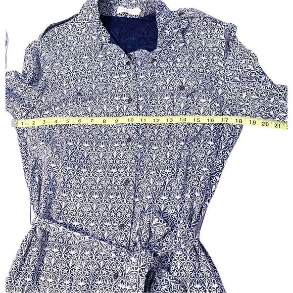 Tory Burch Blue Tile Printed White Button Up Belted Long Sleeve Work Dress Siz 8 - Picture 10 of 13